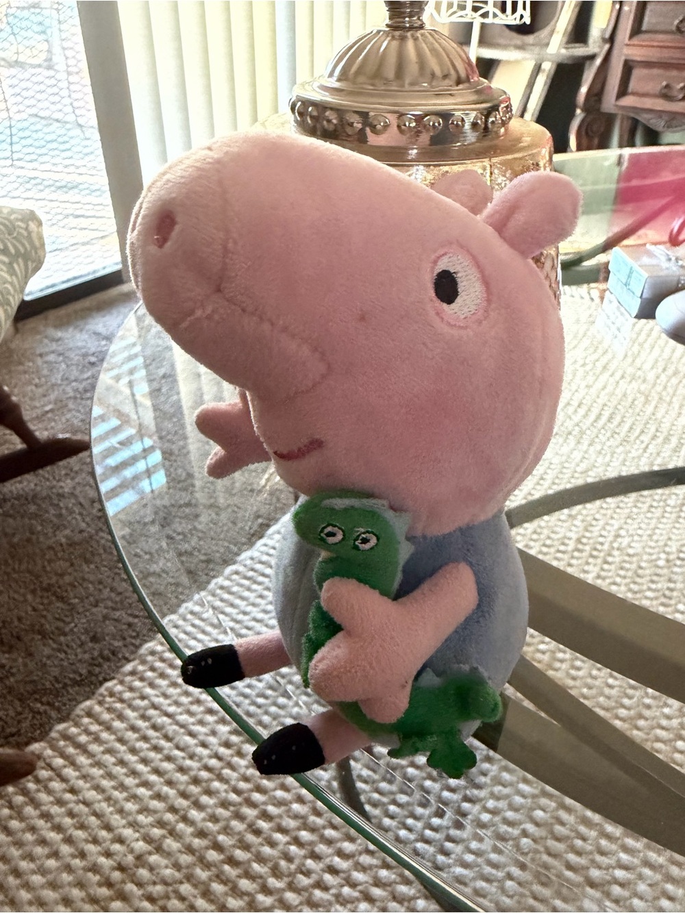 Ty Plush George Papa Pig in Blue and Pink with Green Accent & green dinosaur